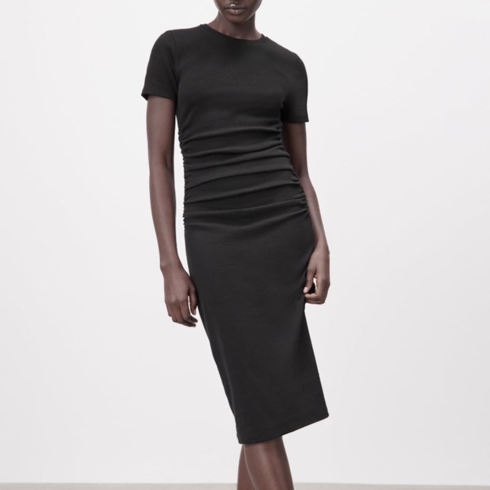 Zara Ruched Rib Dress NWOT